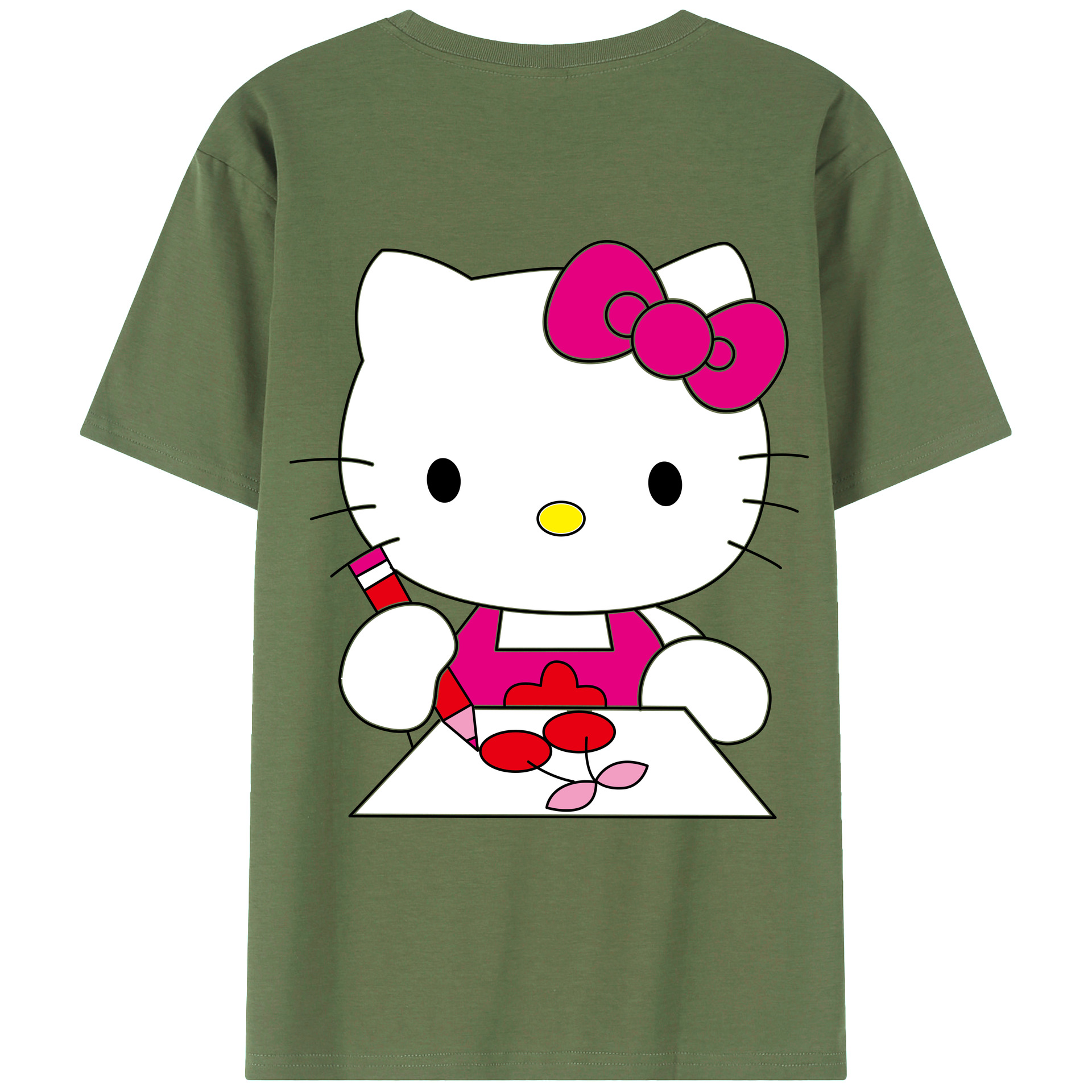 （画像用） Hello Kitty ハローキティ 綿100％ メンズ半袖Tシャツ（バックプリント） 通気性